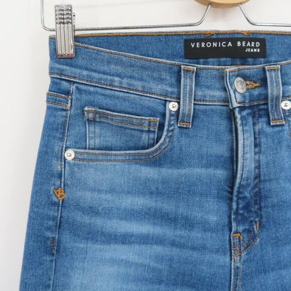 Veronica Beard Women 27 4 Carly Kick Flare High Rise Splatter Hem Denim Jeans - Picture 3 of 13